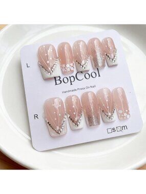 Nude Gradient Medium Square Press-On Nails | Handmade Acrylic Nail Art Set